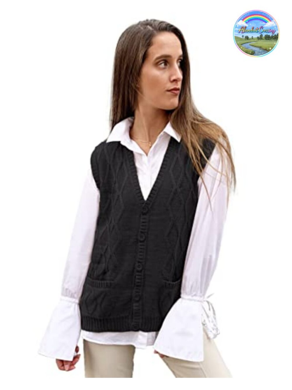 Alpaca Wool V-Neck Argyle Cardigan Vest Women's Sleeveless Button-up